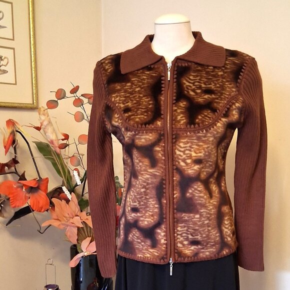 NWT Woman's Brown Multi Color Zip-Up Cardigan Knitwear Lightweight Sweater 6 S - Picture 4 of 6